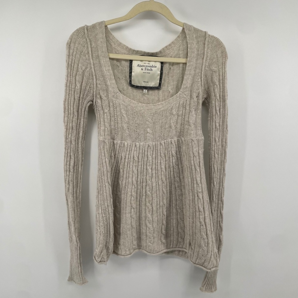 Vintage Y2K Abercrombie & Fitch Babydoll Long Sleeve Top M Beige Bella Swan 2000